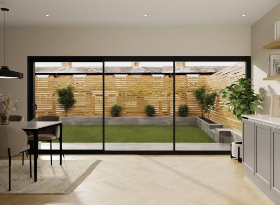 Supreme Triple Track 3.0m Black Sliding Door - Double Glazed