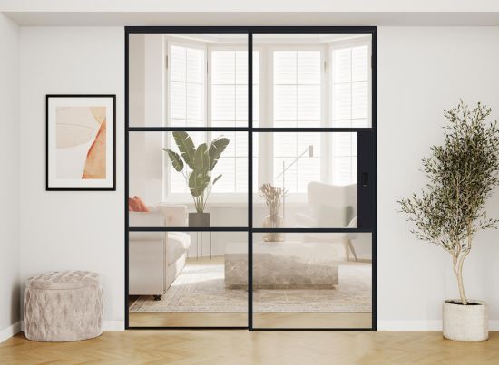 AluSpace 2100x2084 Black 1 Moving 1 Fixed Sliding Door