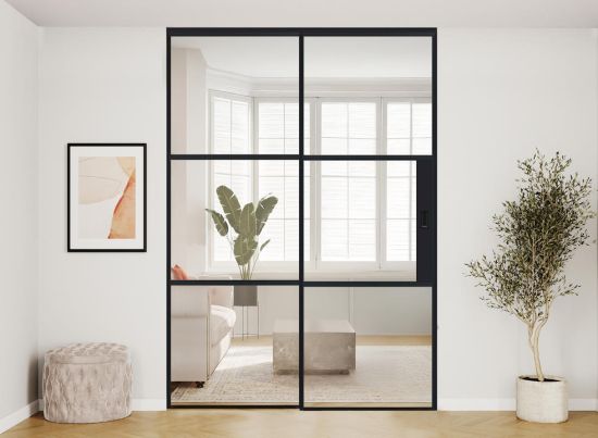AluSpace 2100x2384 Black 1 Moving 1 Fixed Sliding Door