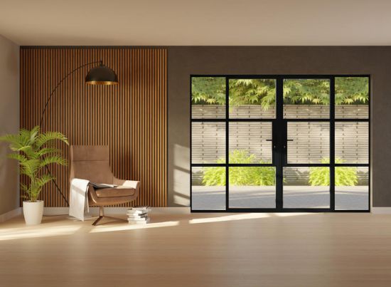Classic Heritage 2400mm Black 3 Light French Door with 2 Sidelights Double Glazed