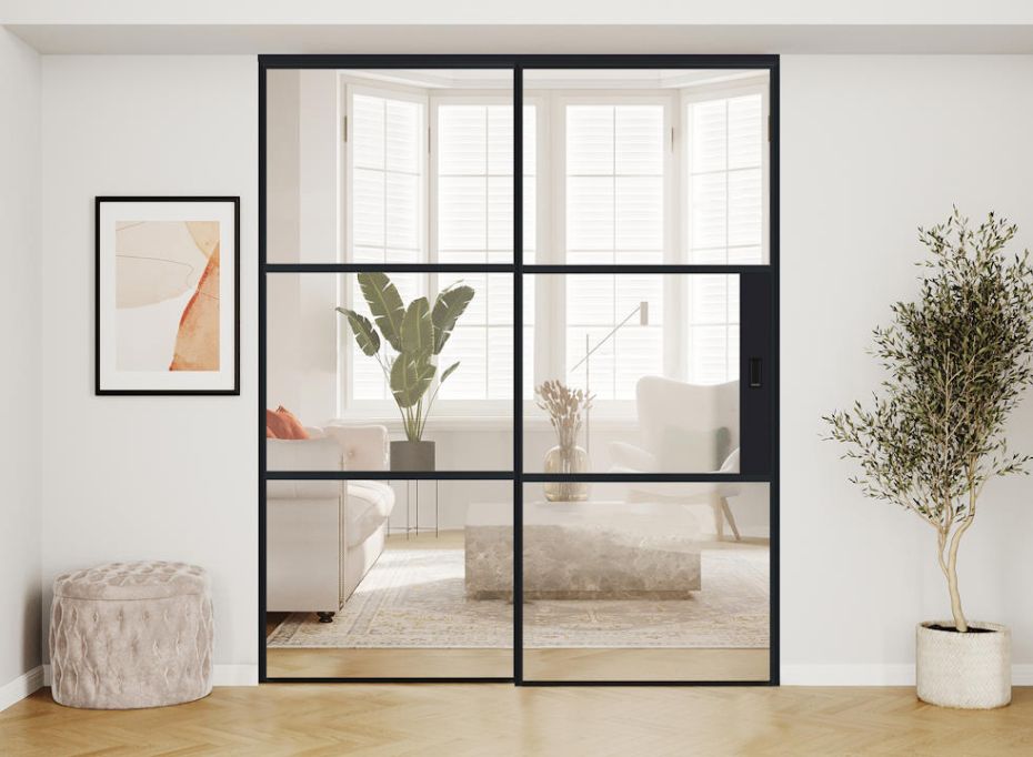 AluSpace 2200x2084 Black 1 Moving 1 Fixed Sliding Door main product photo