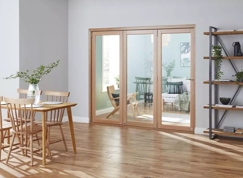 Finesse Oak 2.1m Internal Bifold Doors with a bottom track