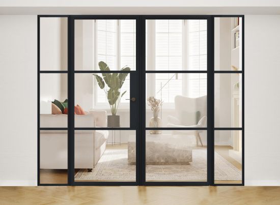 Aluspace 2.1m black aluminium French door set with 2 sidelights