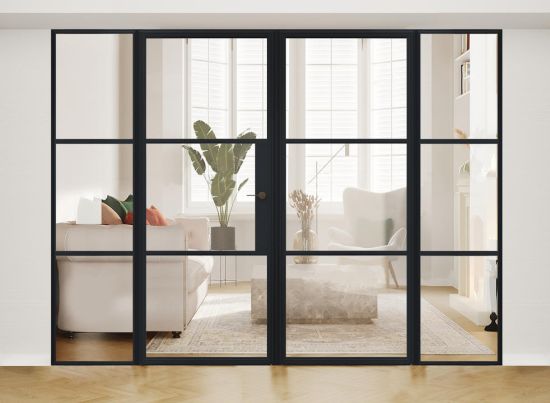 Aluspace 2.4m black aluminium French door set with 2 sidelights