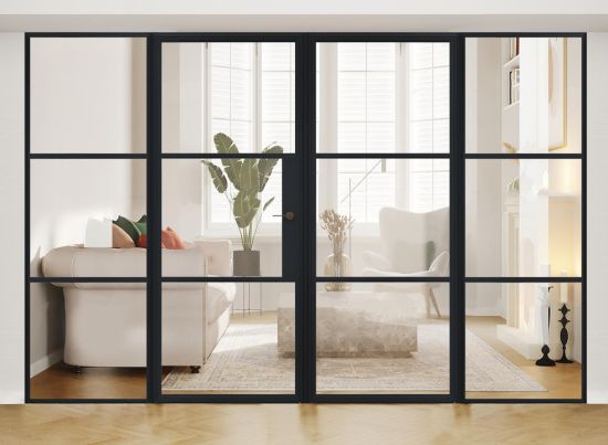 Aluspace 2.7m black aluminium French door set with 2 sidelights