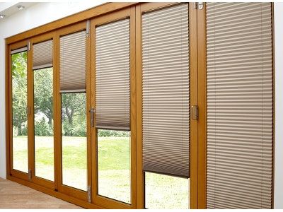 Elite 1.8M Bifold Brown trim Blinds open