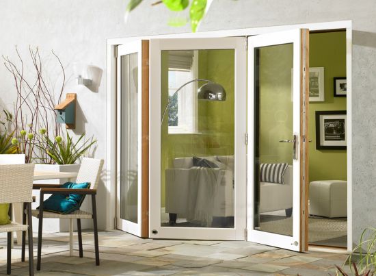 Outside, closed Ultra 3m (approx 10ft) White Aluminium & Oak - Triple Glazed