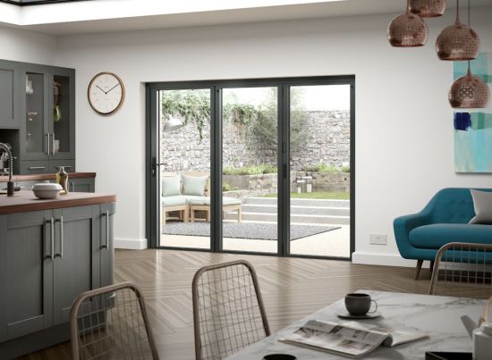 Closed Status 2.7m Grey Aluminium Double Glazed Bifold doors