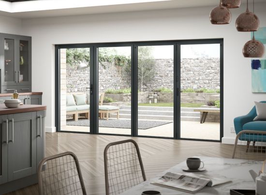 Closed Status 4.0m Grey Aluminium Double Glazed Bifold doors