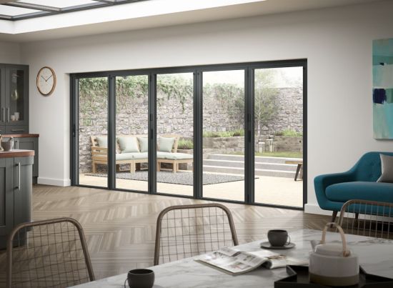 Closed Status 4.8m Grey Aluminium Double Glazed Bifold doors