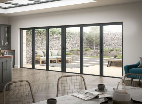 Closed Status 6.0m Grey Aluminium Double Glazed 6 Bifold doors