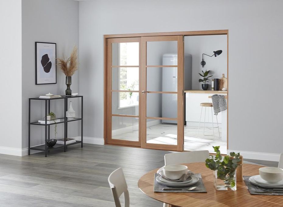 Edge 1.8m (approx 6ft) Oak Internal Bifold Doors - with bottom track main product photo