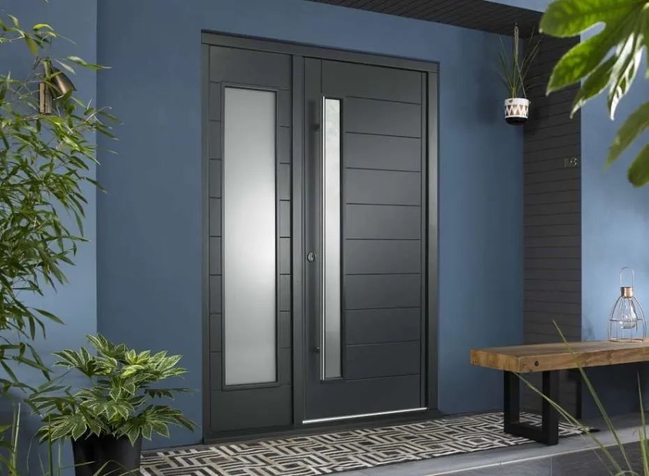 Stockholm 1.59m Grey Front Door with single 610mm sidelight