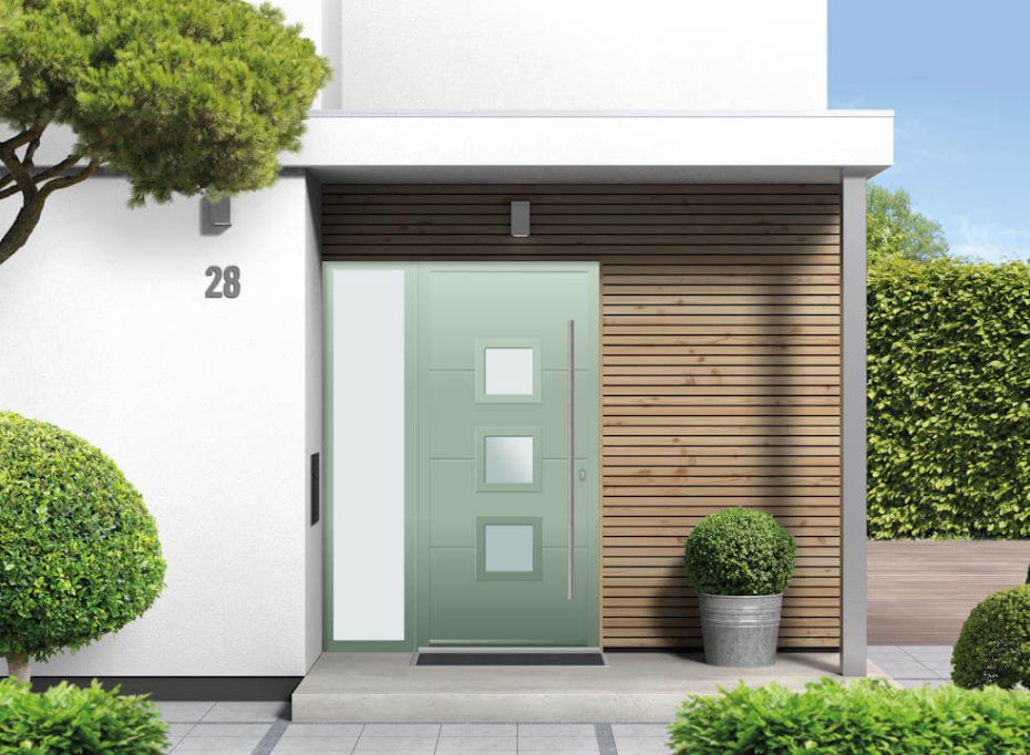 Lansdown - Aluminium Cotswold Green Front Door - With Sidelight main product photo