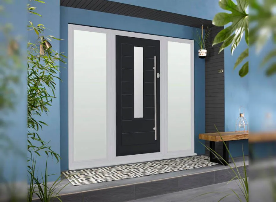 Vufold Monaco Composite 1.94m Black Front Door With Double Sidelights