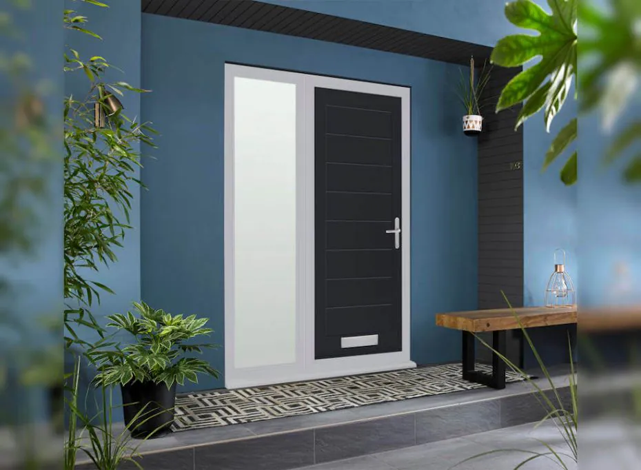 Vufold Monza Composite 1.44m Black Front Door With Single Sidelight