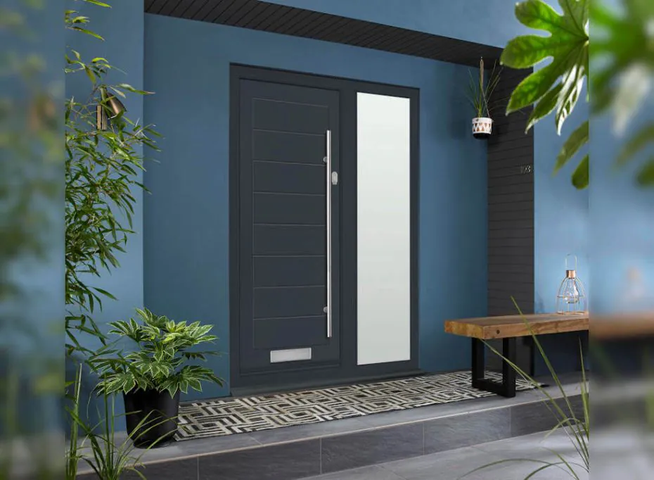 Vufold Monza Composite 1.59m Grey Front Door With Single Sidelight