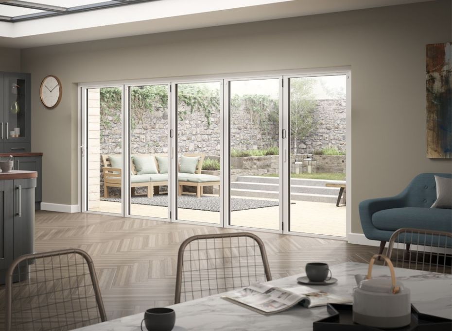 Status 4.2m Grey/White Aluminium Bifold doors main product photo
