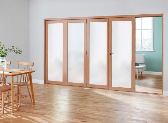 Finesse 3.6m (approx 12ft) Frosted Internal Bifold Doors - With bottom track