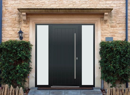 Abbey Solid - Aluminium Anthracite Grey Front Door - With Double Sidelight
