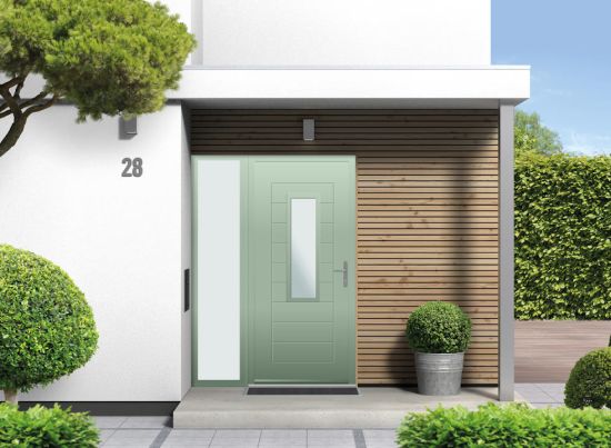 Portobello Half Glazed - Aluminium Cotswold Green Front Door - With Sidelight