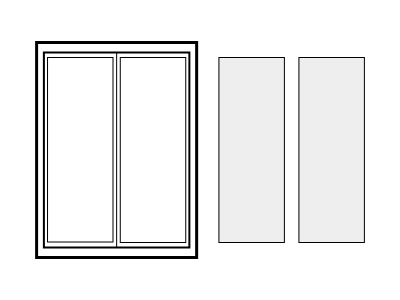Unglazed doors built up in frame with loose glass 
