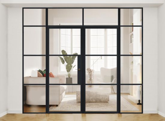 ALUSPACE 2.4m Black French Door With Sidelights And Fanlight - Bundle