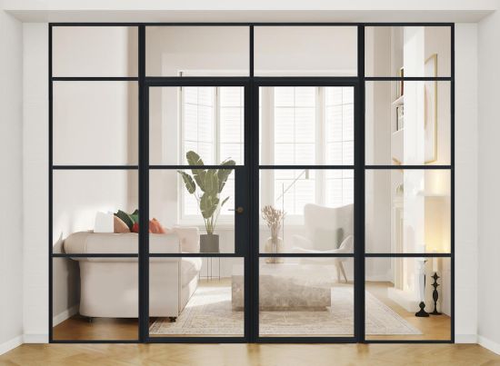 ALUSPACE 2.7m Grey French Door With Sidelights And Fanlight - Bundle