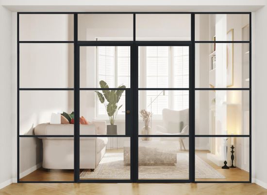 ALUSPACE 3.0m Black French Door With Sidelights And Fanlight - Bundle