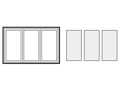 Unglazed doors built up in frame with loose glass
