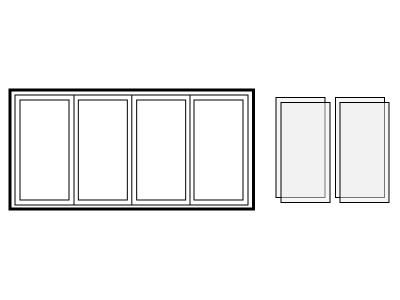 Unglazed doors built up in frame with loose glass 