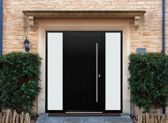 Abbey Solid - Aluminium Black Front Door - With Double Sidelight