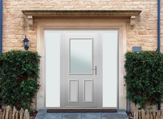 Baker - Aluminium Agate Grey Front Door - With Double Sidelight