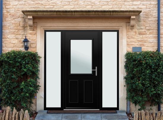 Baker - Aluminium Black Front Door - With Double Sidelight