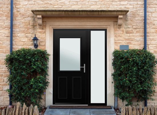 Baker - Aluminium Black Front Door - With Sidelight