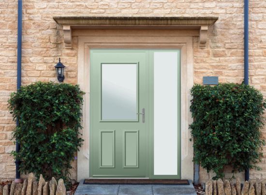 Baker - Aluminium Cotswold Green Front Door - With Sidelight