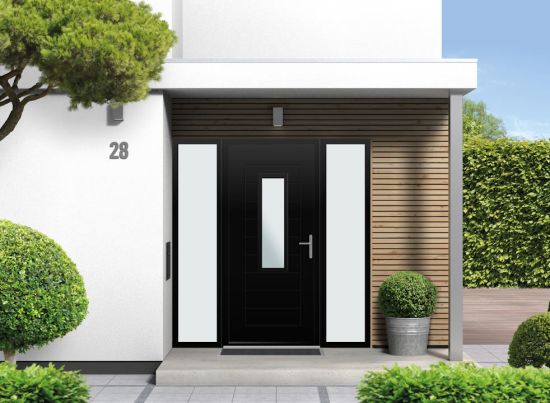 Portobello Half Glazed - Aluminium Black Front Door - With Double Sidelight