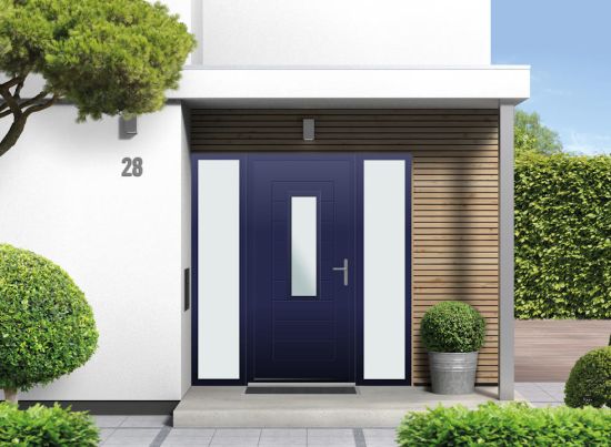 Portobello Half Glazed - Aluminium Cobalt Blue Front Door - With Double Sidelight