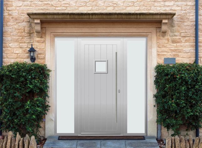 Abbey Square - Aluminium Agate Grey Front Door - With Double Sidelight