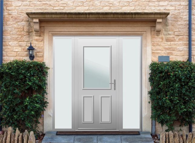 Baker - Aluminium Agate Grey Front Door - With Double Sidelight