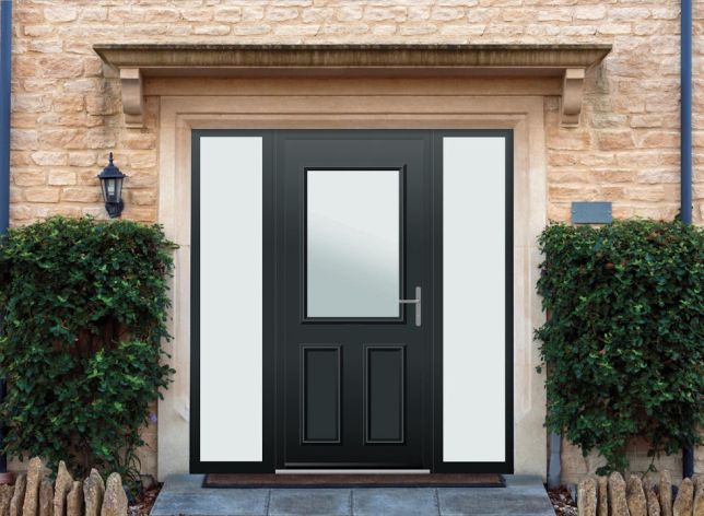 Baker - Aluminium Anthracite Grey Front Door - With Double Sidelight