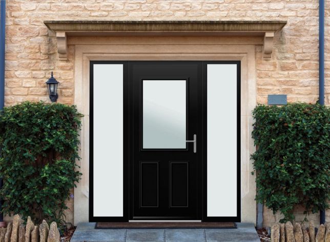 Baker - Aluminium Black Front Door - With Double Sidelight