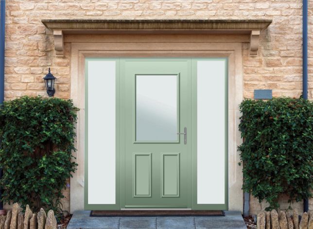 Baker - Aluminium Cotswold Green Front Door - With Double Sidelight