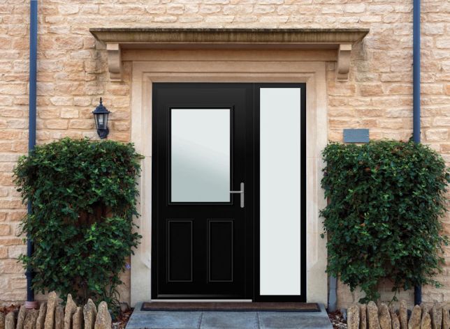 Baker - Aluminium Black Front Door - With Sidelight