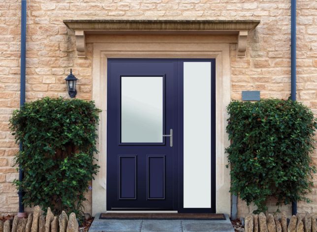 Baker - Aluminium Cobalt Blue Front Door - With Sidelight