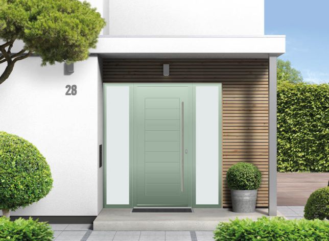 Portobello - Aluminium Cotswold Green Front Door - With Double Sidelight