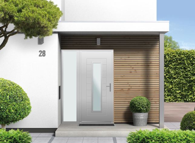 Portobello Glazed - Aluminium Agate Grey Front Door - With Sidelight