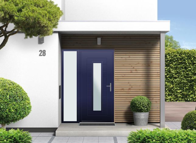 Portobello Glazed - Aluminium Cobalt Blue Front Door - With Sidelight