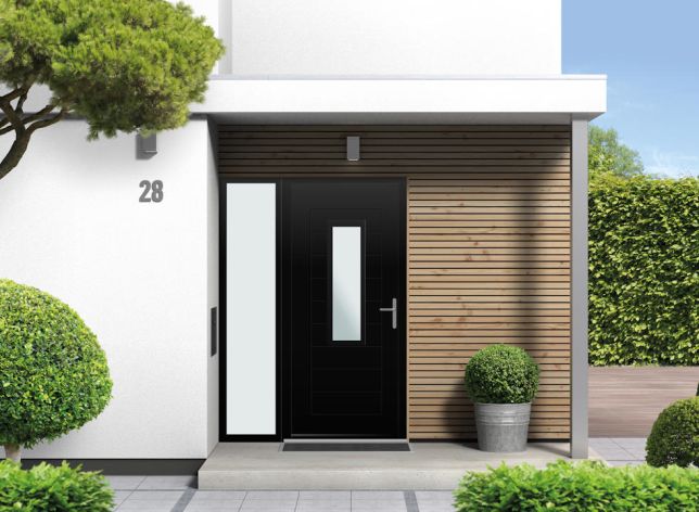 Portobello Half Glazed - Aluminium Black Front Door - With Sidelight