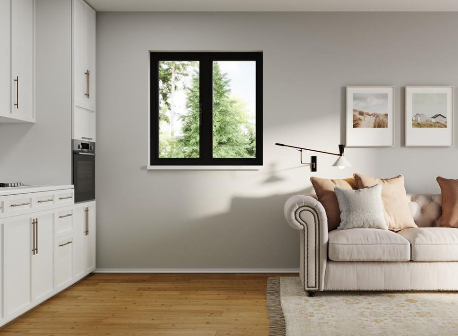 Black aluminium double flush casement window 1200mm x 1200mm